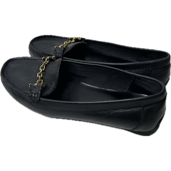 Lauren Ralph Lauren Women's Cayla Slip-On Loafers Leather Black Gold Chain 9.5 - Picture 4 of 8